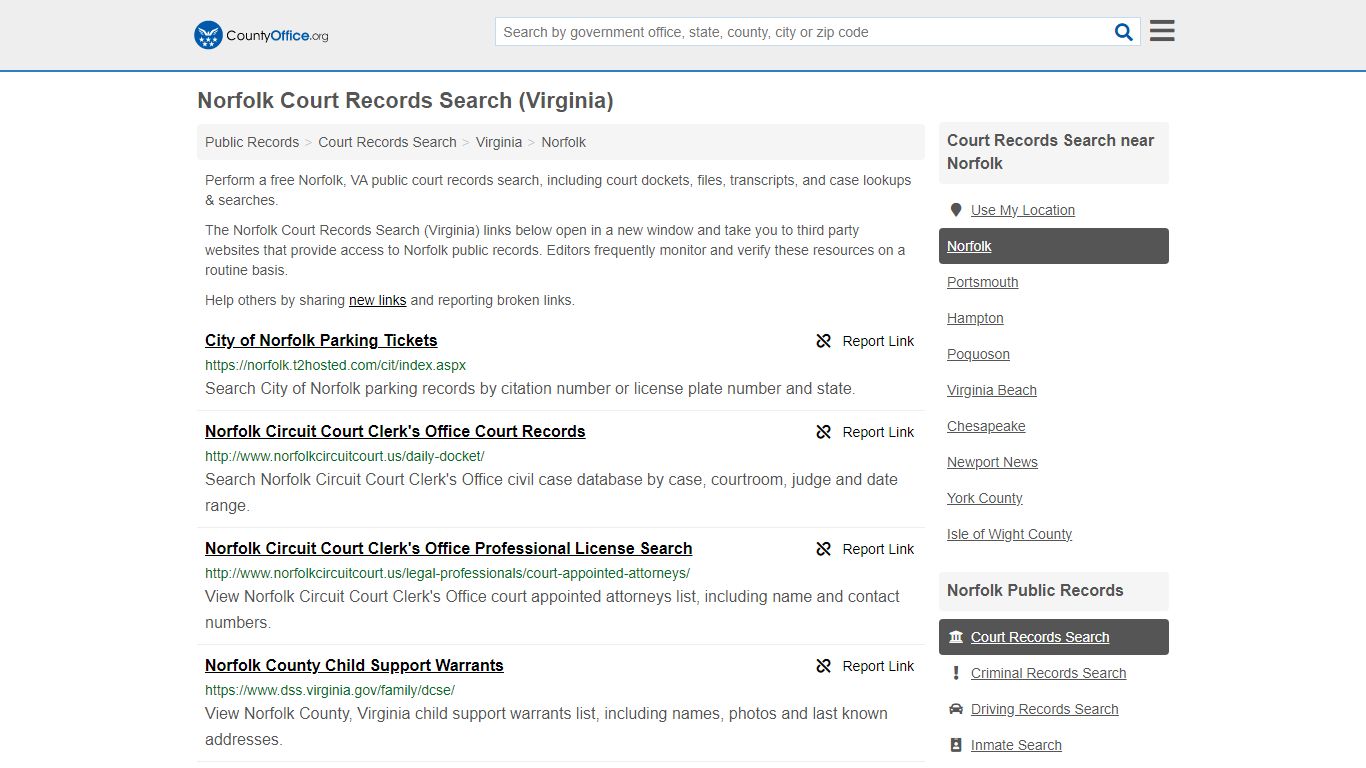 Norfolk Court Records Search (Virginia) - County Office